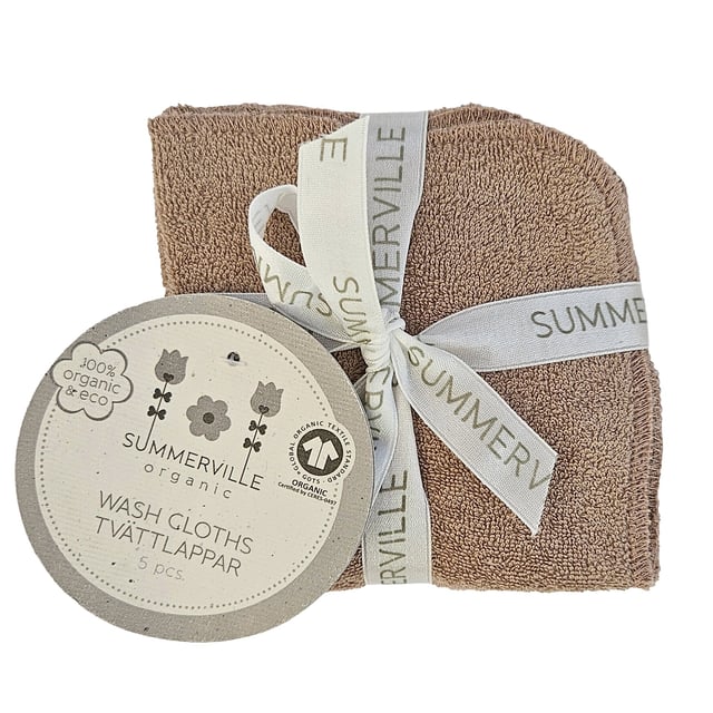 Summerville Tvättlappar Warm taupe GOTS 5-pack | Baby, barn & förälder - Blöjor & våtservetter - Tvättlappar | Apoteka