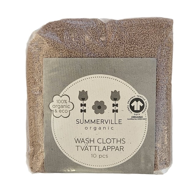 Summerville Tvättlappar Warm taupe GOTS 10-pack | Baby, barn & förälder - Blöjor & våtservetter - Tvättlappar | Apoteka