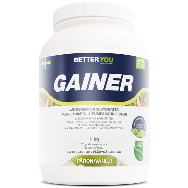 Better You Whole Food Gainer Päron/Vanilj 1 kg | Träning - Proteintillskott - Proteinpulver - Veganskt proteinpulver | Apoteka
