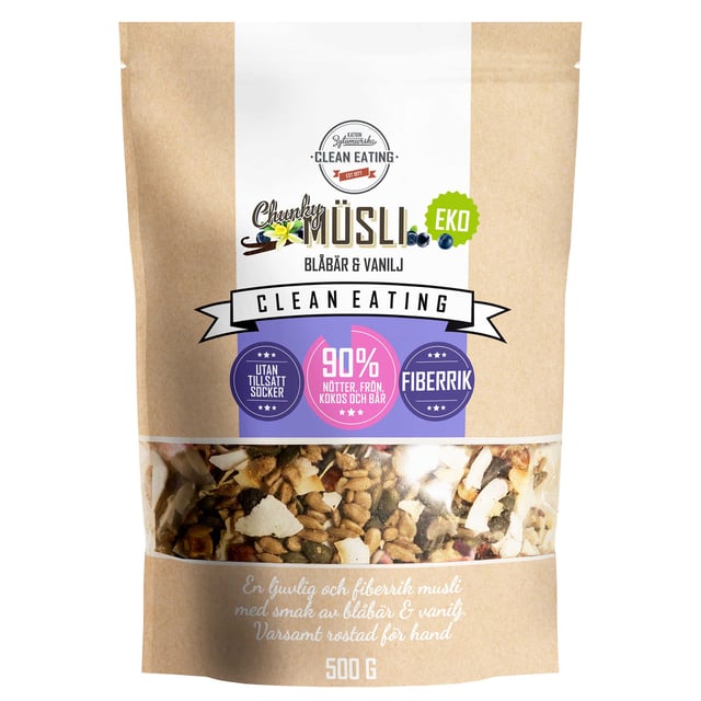 Clean Eating Müsli Chunky Blåbär & Vanilj 500 g | Mat & dryck - Skafferi - Gröt, flingor & müsli | Apoteka
