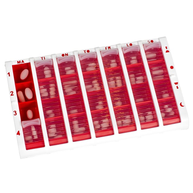 Schine Pill Box L pillerförvaring röd 1 st | Hjälpmedel & säkerhet - Doseringshjälpmedel | Apoteka