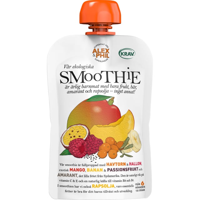 Alex & Phil Smoothie med havtorn och mango 100 g | Mat & dryck - Barnmat - Barnmat mellanmål,Baby, barn & förälder - Barnmat - Barnmat mellanmål,Baby, barn & förälder - Barnmat - Klämmisar | Apoteka