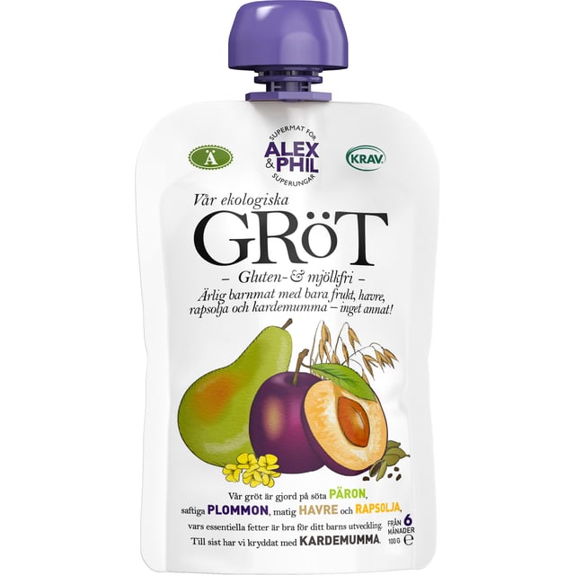 Alex & Phil Päron & Plommongröt Med Kardemumma 100 g | Baby, barn & förälder - Barnmat - Klämmisar,Mat & dryck - Barnmat - Barnmat mellanmål,Baby, barn & förälder - Barnmat - Barnmat mellanmål | Apoteka