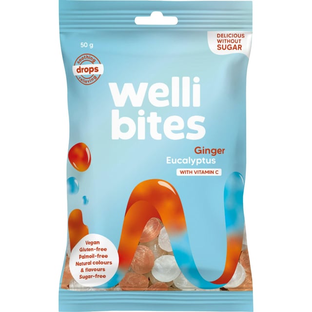 Wellibites Drops Ginger & Eucalyptus Vitamin C 50g | Mat & dryck - Snacks & godis - Halstabletter | Apoteka
