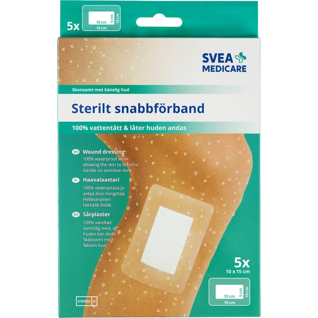 Svea Medicare 100% Vattentätt Sterilt Snabbförband 10 x 15 cm 5 st | Sår, bett & stick - Sår - Förband,Sår, bett & stick - Sår - Kompress | Apoteka