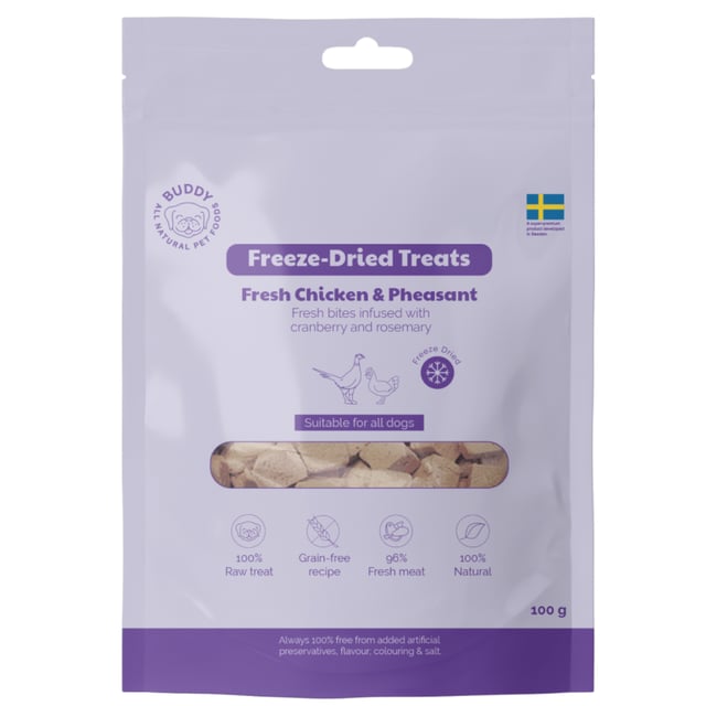 Buddy Pet Foods Freeze-dried Treats Fresh Chicken & Phaesant 100 g | Djur - Djurgodis - Hundgodis | Apoteka