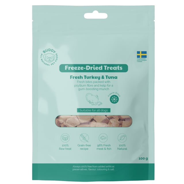 Buddy Pet Foods Freeze-dried Treat Fresh Turkey & Tuna 100 g | Djur - Djurgodis - Hundgodis | Apoteka