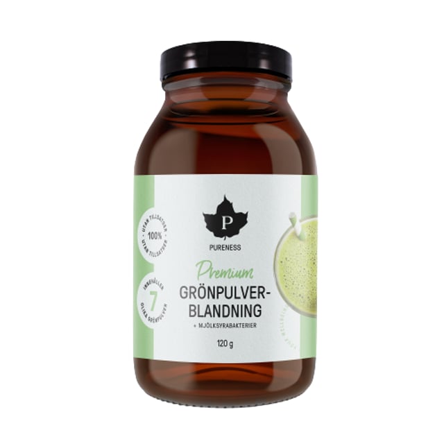 Pureness Premium Grönpulverblanding + Mjölksyrabakterier 120g | Mage & tarm - Mjölksyratabletter,Vitaminer & kosttillskott - Växtbaserade kosttillskott | Apoteka