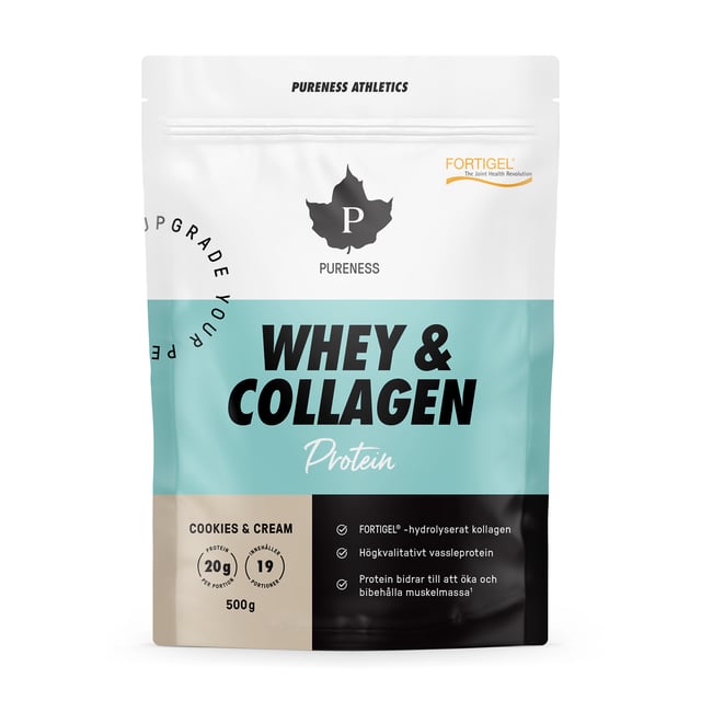 Pureness Athletics Whey & Collagen Cookies & Cream - 500 g | Träning - Proteintillskott - Proteinpulver - Vassleprotein,Vitaminer & kosttillskott - Kollagen | Apoteka