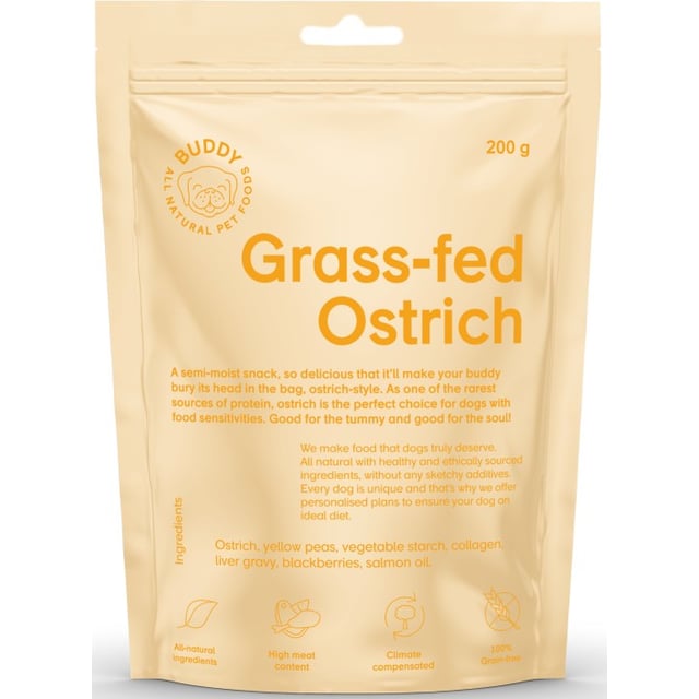 BUDDY Grass-fed Ostrich Hundgodis 200 g | Djur - Djurgodis - Hundgodis | Apoteka