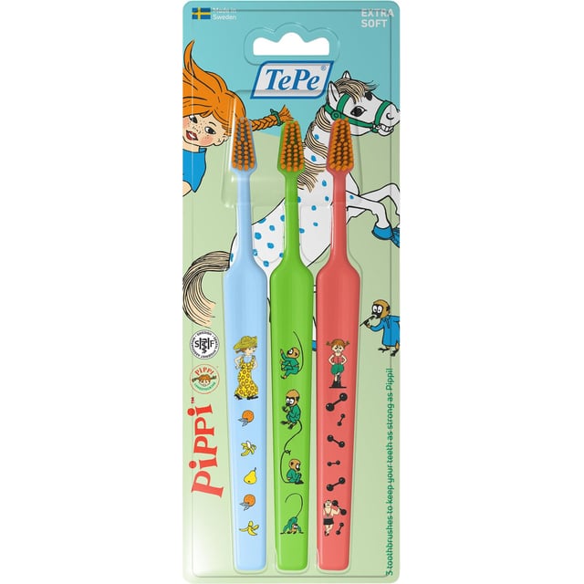 TePe Kids Pippi Extra Soft Tandborste 3-pack | Baby, barn & förälder - Munvård för barn - Barntandborstar & tandtråd för barn | Apoteka