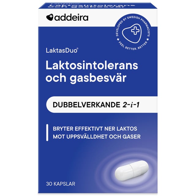 addeira LaktasDuo 2 i 1 Laktasenzym + Dimetikon 30 kapslar | Vitaminer & kosttillskott - Kosttillskott för mage - Matsmältningsenzymer,Mage & tarm - Laktos,Mage & tarm - Matsmältning | Apoteka