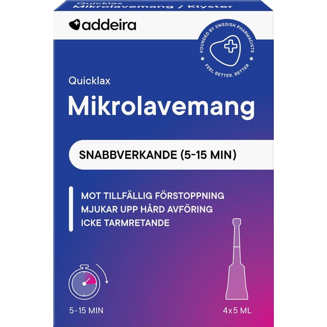 Addeira Quicklax Mikrolavemang mot förstoppning 4 x 5 ml | Baby, barn & förälder - Lilla apoteket - Mage & tarm hos barn - Förstoppning hos barn,Mage & tarm - Förstoppning | Apoteka