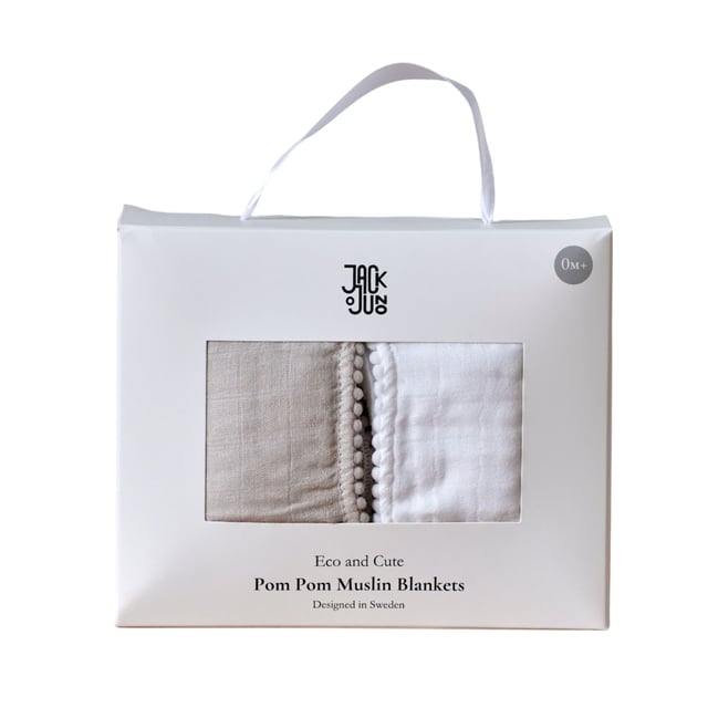 Jack o Juno Pom Pom Muslin Blankets (2pack) Pearl & Dusty Gray