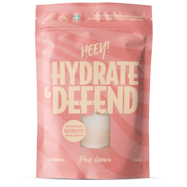 Heey! Hydrate & Defend Electrolytes Pink Grape 240 g | Vitaminer & kosttillskott - Elektrolyter,Träning - Vätskeersättning,Vitaminer & kosttillskott - Immunförsvar | Apoteka