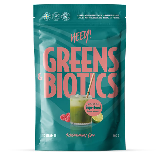 Heey! Greens & Biotics Superfood Hallon Lime 300 g