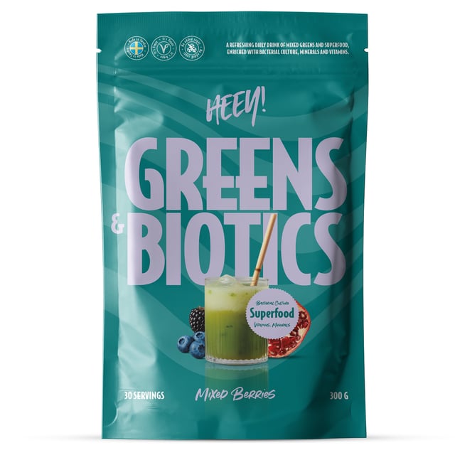 Heey! Greens & Biotics Superfood Mixade Bär 300 g | Vitaminer & kosttillskott - Kosttillskott för mage - Mjölksyrabakterier,Vitaminer & kosttillskott - Vitaminer & mineraler - C-vitamin,Vitaminer & kosttillskott - Immunförsvar,Vitaminer & kosttillskott - Energi & fokus | Apoteka