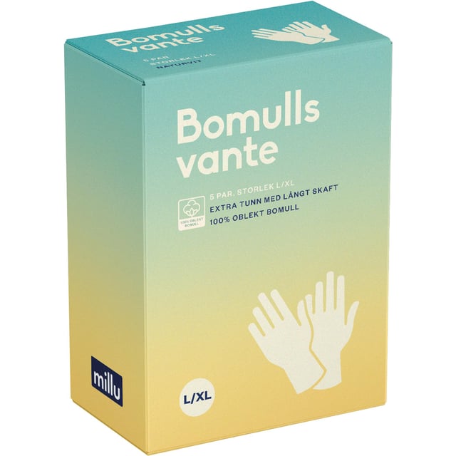 Millu Bomullsvante Extra Tunn 30 cm L/XL 5 par | Hjälpmedel & säkerhet - Hygienartiklar - Engångshandskar,Hjälpmedel & säkerhet - Praktiska hjälpmedel | Apoteka
