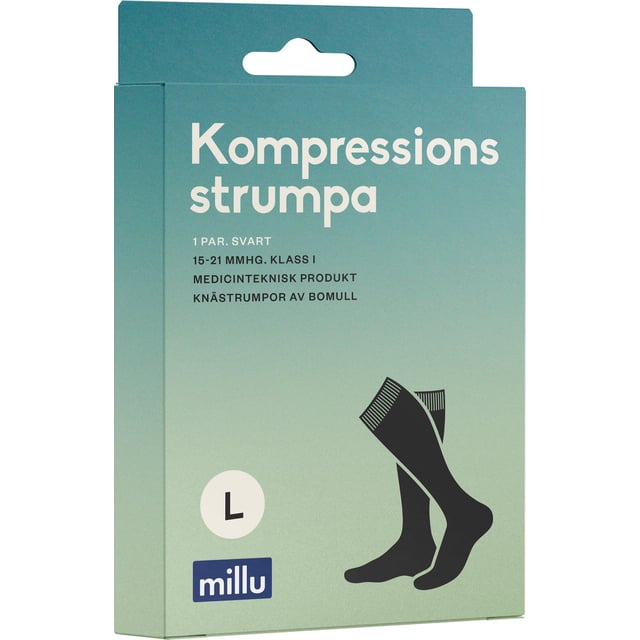 Millu Kompressionsstrumpa Klass 1 Bomull Svart L | Hjälpmedel & säkerhet - Stödstrumpor | Apoteka