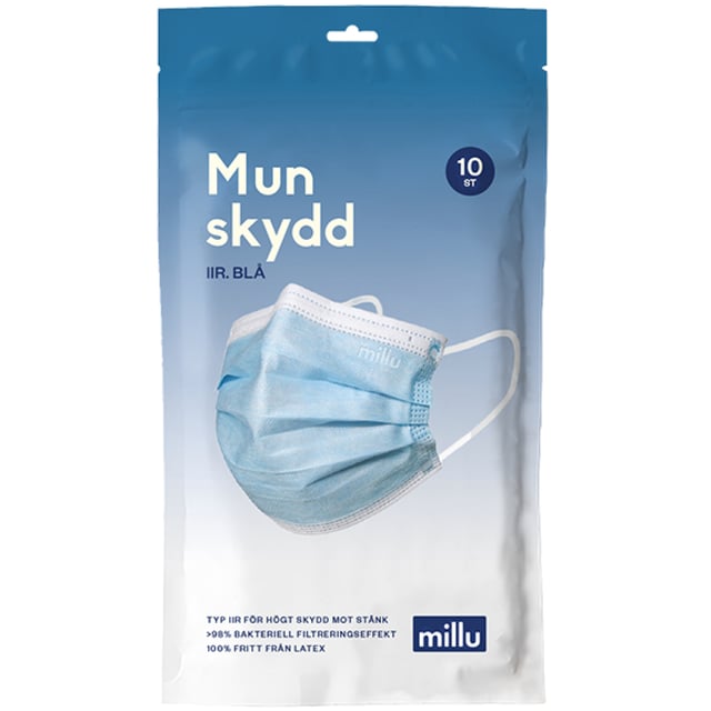 Millu Munskydd IIR Blå 10 st | Hjälpmedel & säkerhet - Hygienartiklar - Munskydd | Apoteka