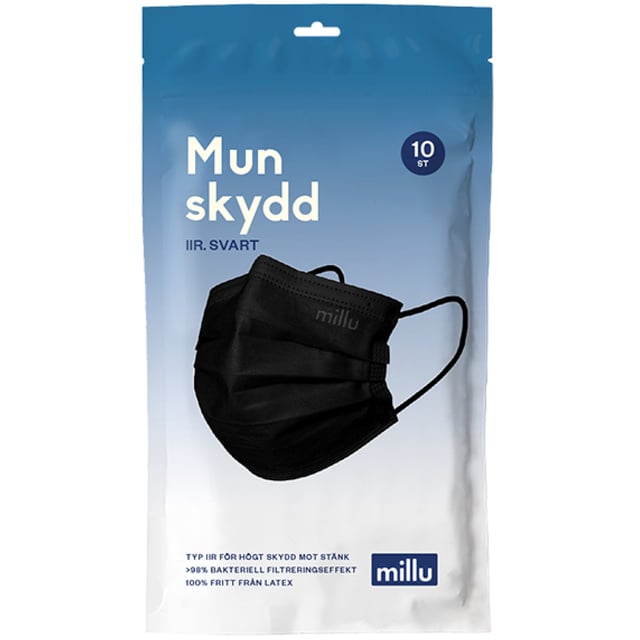 Millu Munskydd IIR Svart 10 st | Hjälpmedel & säkerhet - Hygienartiklar - Munskydd | Apoteka