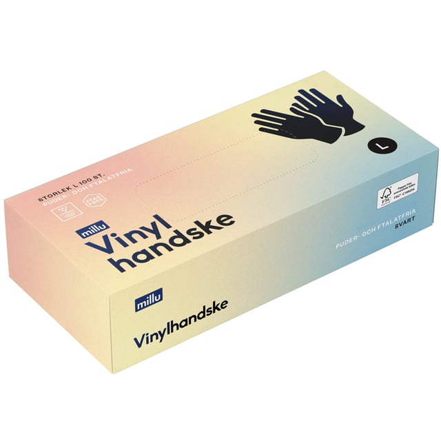 Millu Vinylhandske Svart L 100 st | Hjälpmedel & säkerhet - Hygienartiklar - Engångshandskar | Apoteka