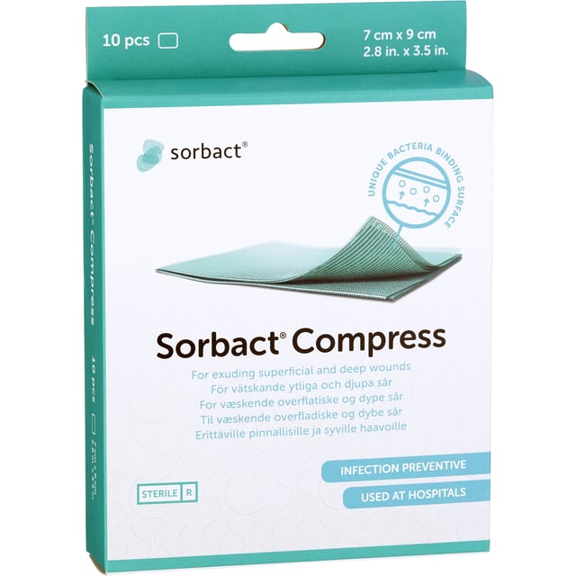 Sorbact Compress Bakteriebindande Förband 7x9 cm 10 st | Sår, bett & stick - Sår - Kompress | Apoteka