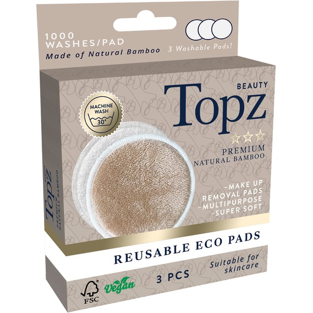 Topz Premium Reusable ECO Pads 3 st | Hudvård - Ansiktsvård - Tillbehör - Bomullspads | Apoteka