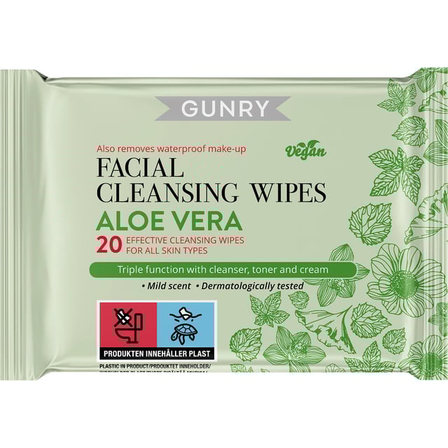 Gunry Aloe Vera Facial Cleansing Wipes 20 st | Hudvård - Ansiktsvård - Ansiktsrengöring - Rengöringsservetter,Smink - Sminkborttagning | Apoteka
