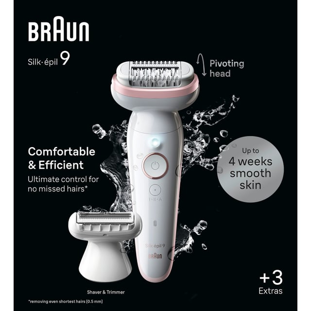Braun Silk-épil 9 9-030 Epilator för enkel hårborttagning, rörligt huvud, lady shaver, Vit/Flamingo | Hudvård - Rakning & hårborttagning - Epilering & IPL | Apoteka