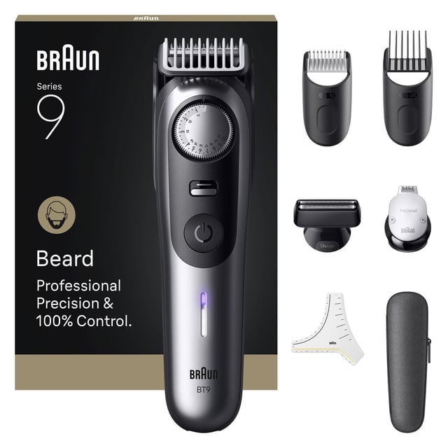 Braun Skäggtrimmer Series 9, +7 Barberarverktyg, BT9520, Krom | Hudvård - Hudvård för män - Skäggvård - Skäggtrimmer | Apoteka