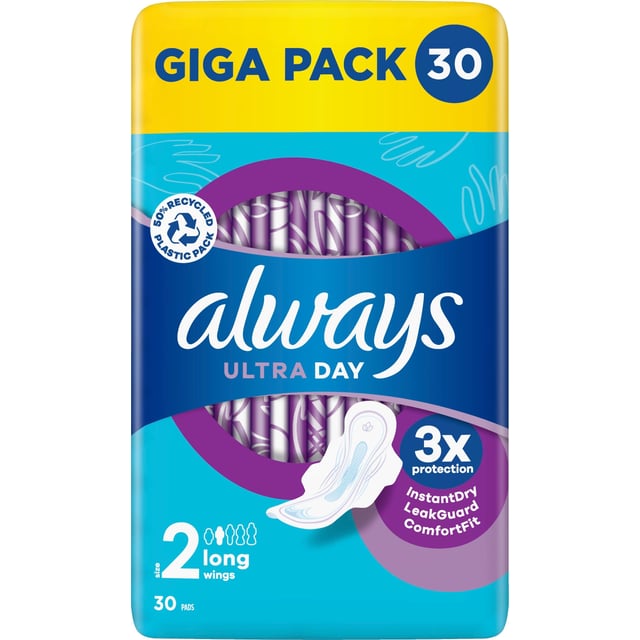 Always Ultra Day Bindor Long Storlek 2 med vingar 30 st | Intimvård - Mensskydd - Binda | Apoteka