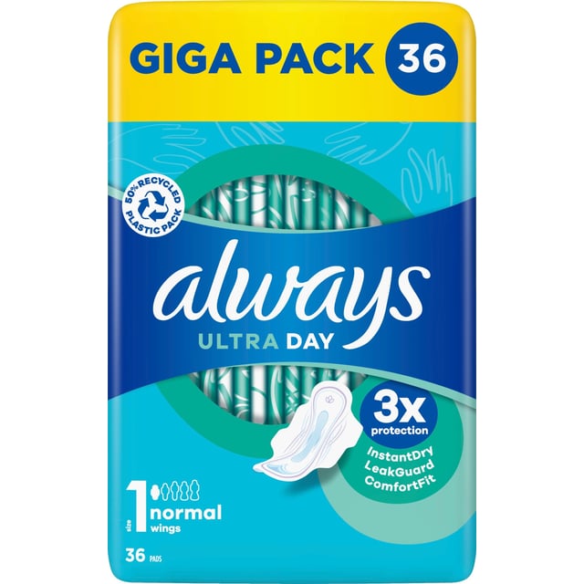 Always Ultra Day Bindor Normal Storlek 1 med vingar 36 st | Intimvård - Mensskydd - Binda | Apoteka
