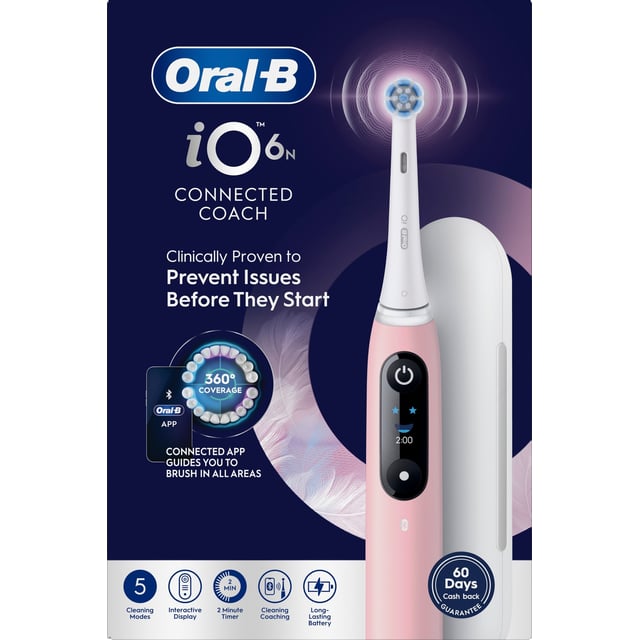 Oral-B iO6 Eltandborste Rosa 2 Tandborsthuvuden, Resefodral & Hållare till borsthuvud 1 st | Munvård - Tandborste - Eltandborste | Apoteka