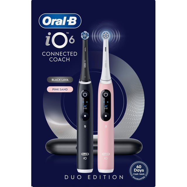 Oral-B iO6 Eltandborstar Duo-pack Svart och Rosa 3 Tandborsthuvuden & Resefodral 2 st | Munvård - Tandborste - Eltandborste | Apoteka