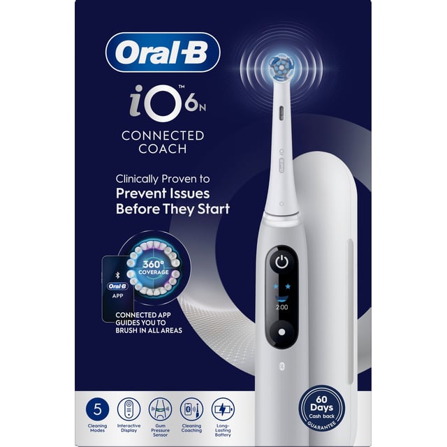 Oral-B iO6 Eltandborste Grå 2 Tandborsthuvuden, Resefodral & Hållare till borsthuvud 1 st | Munvård - Tandborste - Eltandborste | Apoteka
