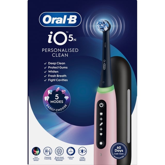 Oral-B iO5 Eltandborste Rosa 1 Tandborsthuvud, Resefodral & Hållare till borsthuvud 1 st | Munvård - Tandborste - Eltandborste | Apoteka
