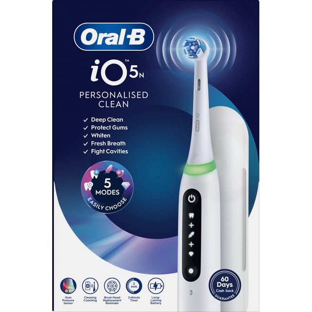 Oral-B iO5 Eltandborste Vit 1 Tandborsthuvud, Resefodral & Hållare till borsthuvud 1 st | Munvård - Tandborste - Eltandborste | Apoteka