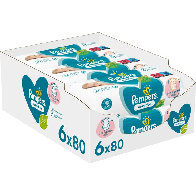 Pampers Sensitive Baby våtservetter 6x80 st = 480 Våtservetter | Baby, barn & förälder - Blöjor & våtservetter - Våtservetter | Apoteka