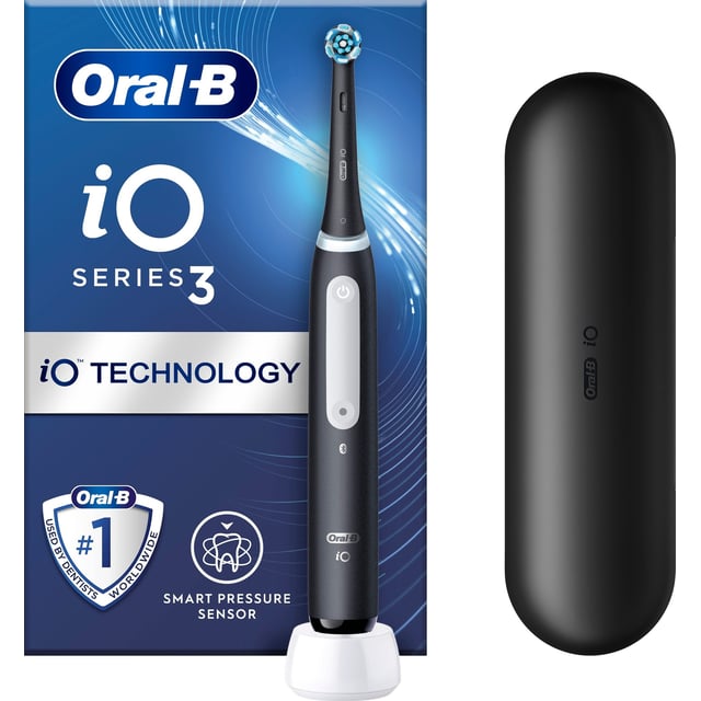 Oral-B iO 3 Eltandborste Svart 1 tandborsthuvud, 1 resefodral, Designed By Braun 1 st | Munvård - Tandborste - Eltandborste | Apoteka