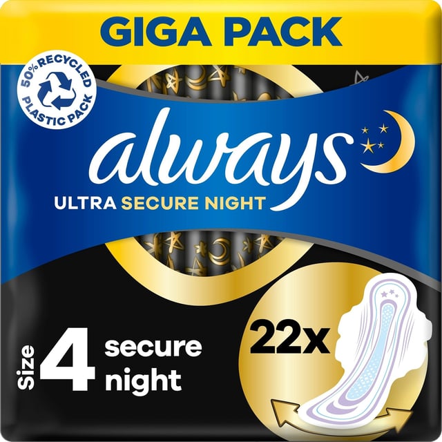 Always Ultra Secure Night Storlek 4 Bindor med vingar 22 st | Intimvård - Mensskydd - Nattbinda,Intimvård - Mensskydd - Binda | Apoteka