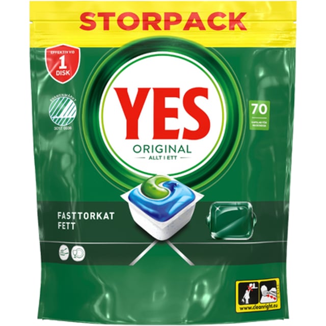 Yes Original All In One Maskindiskmedel, 70 Diskmaskintabletter | Hushåll - Diskmedel | Apoteka