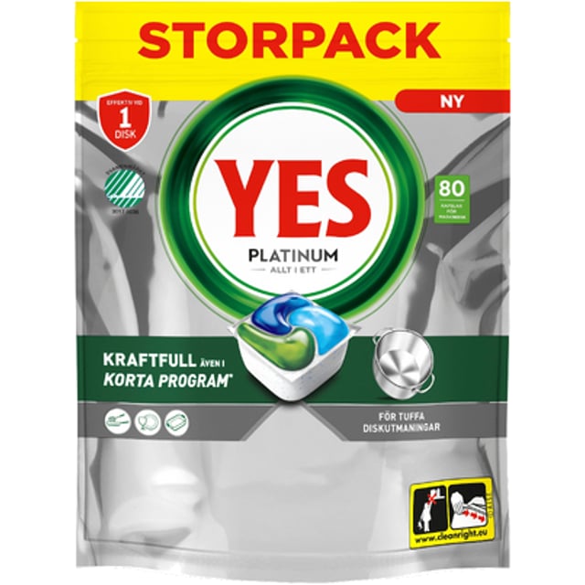 Yes Platinum All In One Maskindiskmedel, 80 Diskmaskinstabletter | Hushåll - Diskmedel | Apoteka