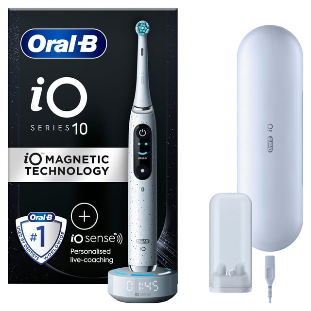 Oral-B iO 10 Eltandborste Stardust White, 1 tandborsthuvud, 1 laddningsbart resefodral | Munvård - Tandborste - Tandborsthuvud,Munvård - Tandborste - Eltandborste | Apoteka