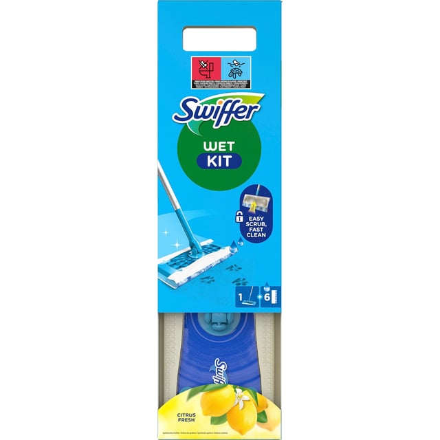 Swiffer Wet Startkit för rengöring av golv, 1 mopp + 6 fuktiga rengöringsdukar | Hushåll - Rengöringsmedel,Hushåll - Hushållstillbehör | Apoteka