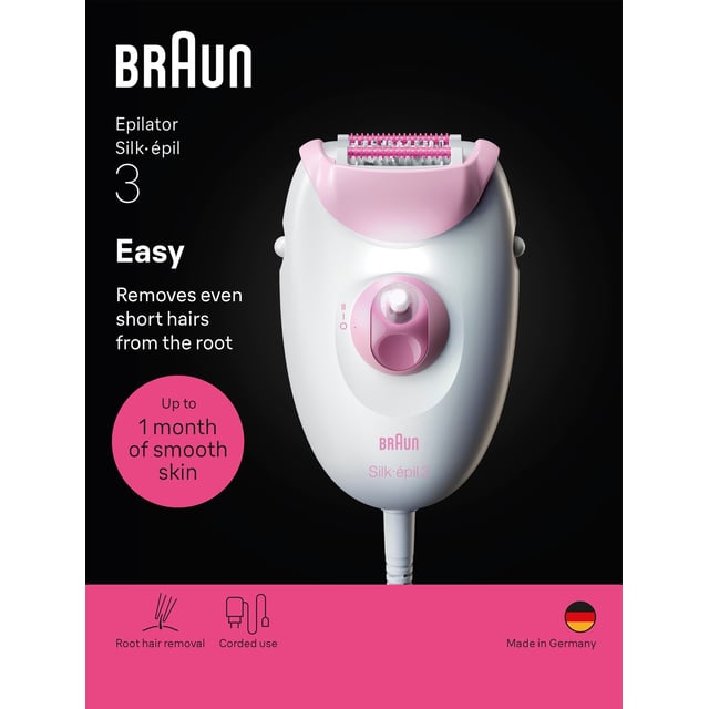 Braun Silk épil 3 Epilator med Sladd 3 000 Rosa | Hudvård - Rakning & hårborttagning - Epilering & IPL | Apoteka