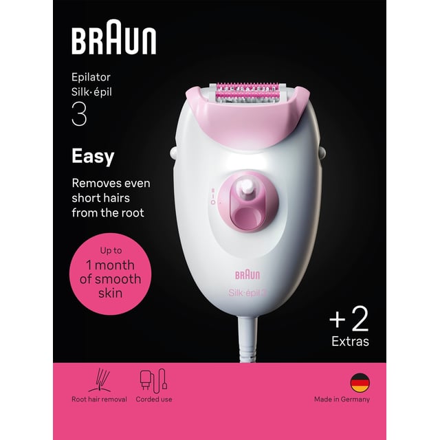 Braun Silk épil 3 Epilator med Sladd 3 031 Rosa | Hudvård - Rakning & hårborttagning - Epilering & IPL | Apoteka