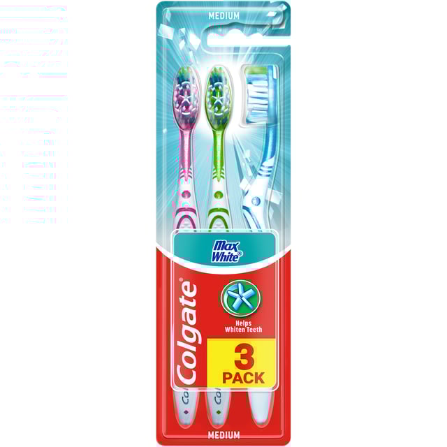 Colgate Max White Tandborstar Medium 3-pack - Olika färger | Munvård - Tandborste - Manuell tandborste | Apoteka