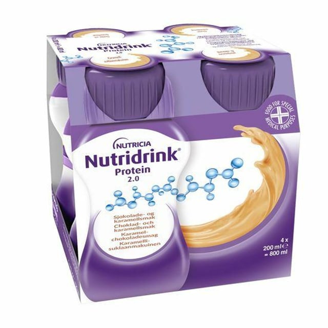 Nutridrink Protein 2.0 Choklad - & karamellsmak 4 x 200 ml | Viktkontroll - Kosttillägg | Apoteka