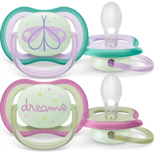 Produktfoto för Philips Avent Ultra Air Nattnapp 0-6 månader Turkos/Rosa 2-pack